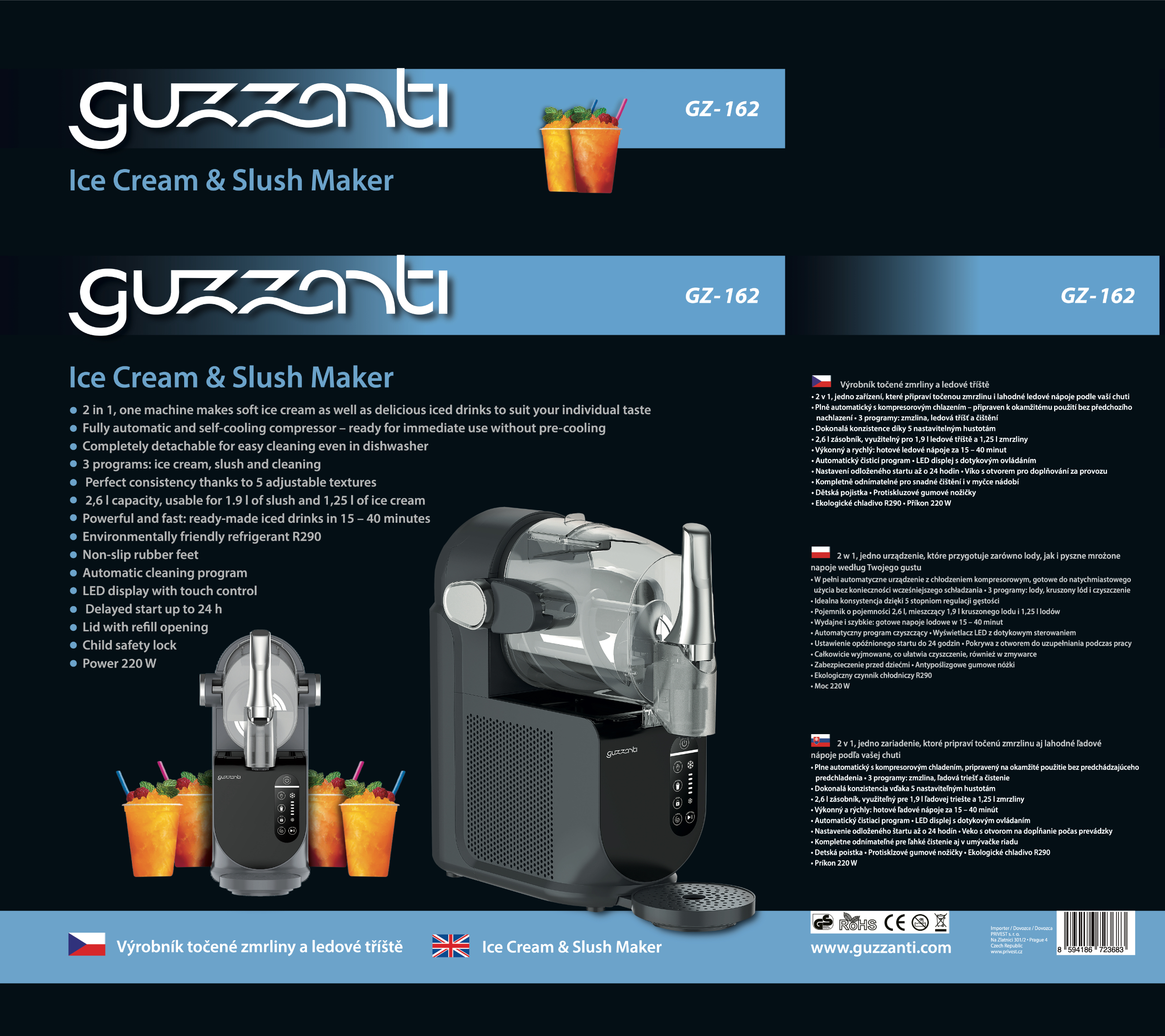 Výrobník točené zmrzliny a ledové tříště Guzzanti GZ 162